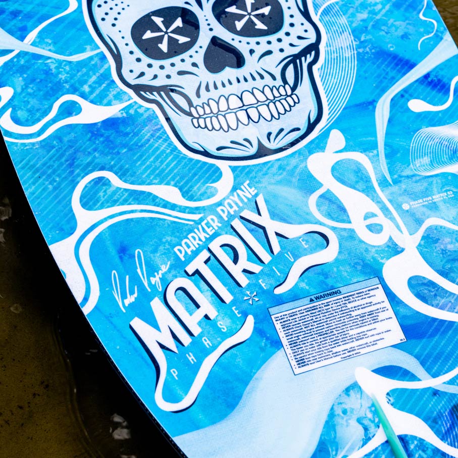 Phase 5 Matrix Payne Pro Wakesurf Board 2027 – bottom resting on the water