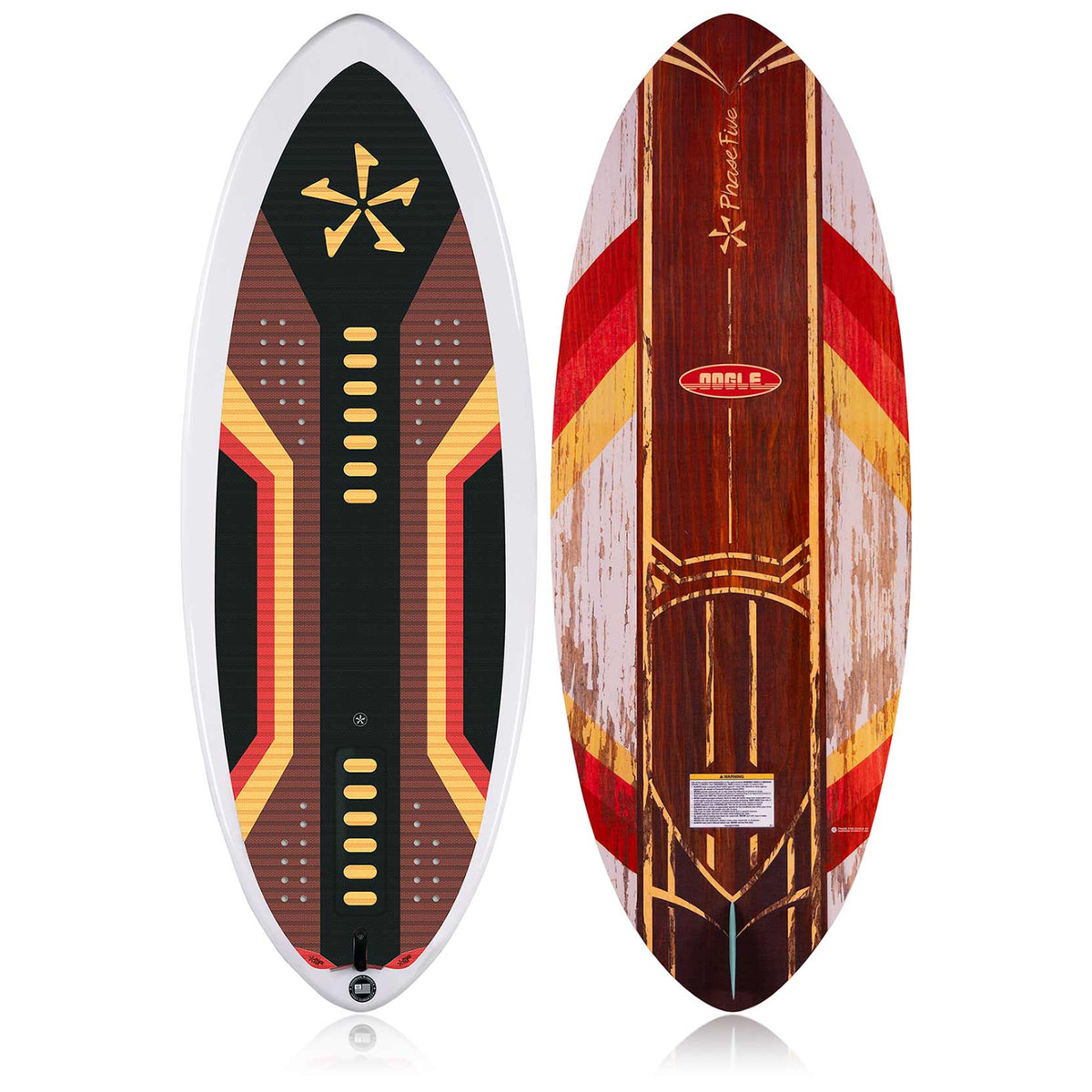 Phase 5 Oogle CL Wakesurf Board 2027 – deck and bottom views on white