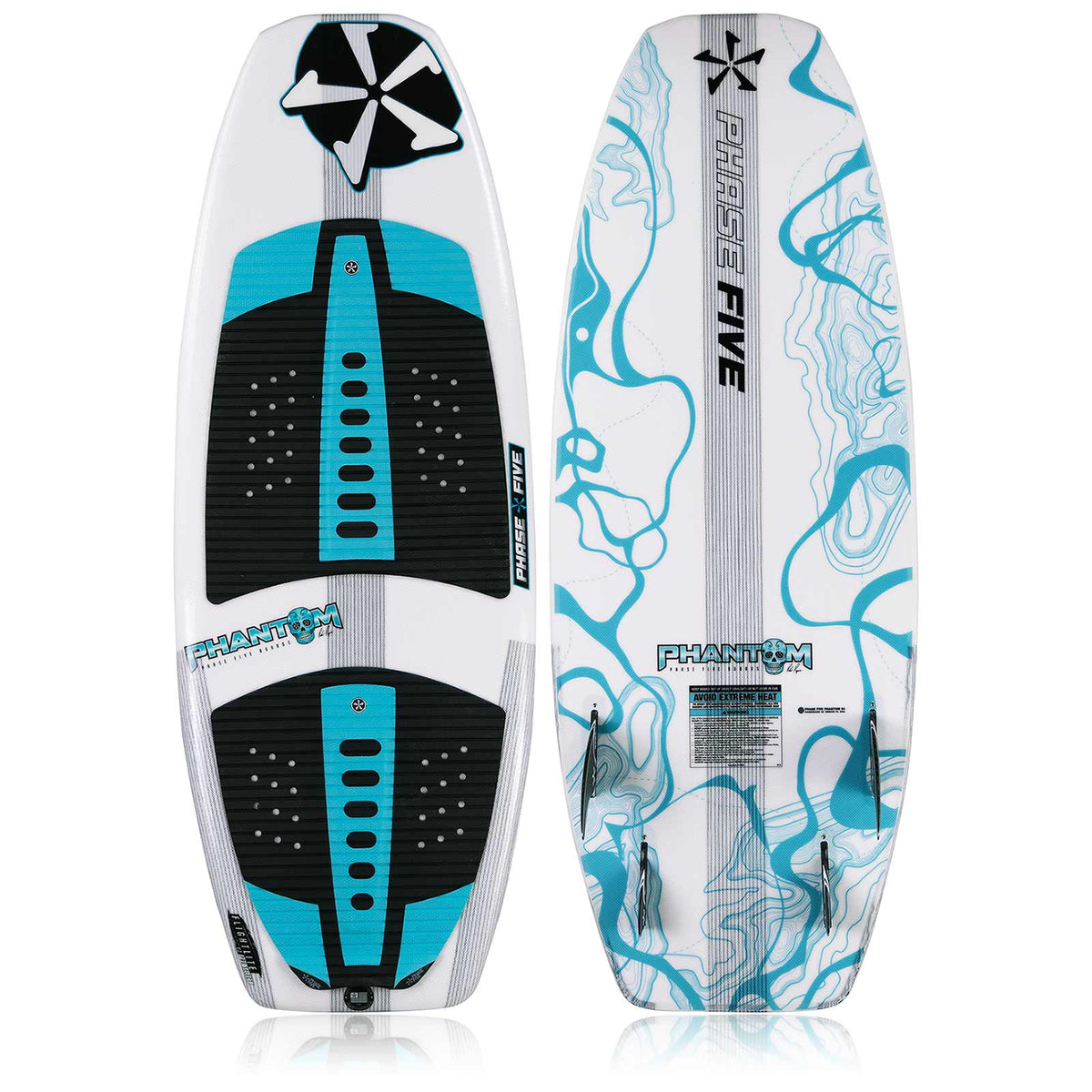 Phase 5 Phantom Wakesurf Board 2027 – deck and bottom views on white
