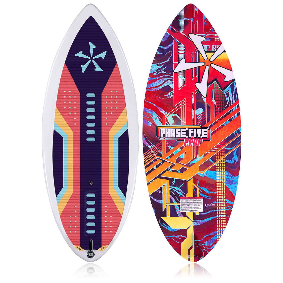 Phase 5 Prop CL Wakesurf Board 2027 – deck and bottom views on white