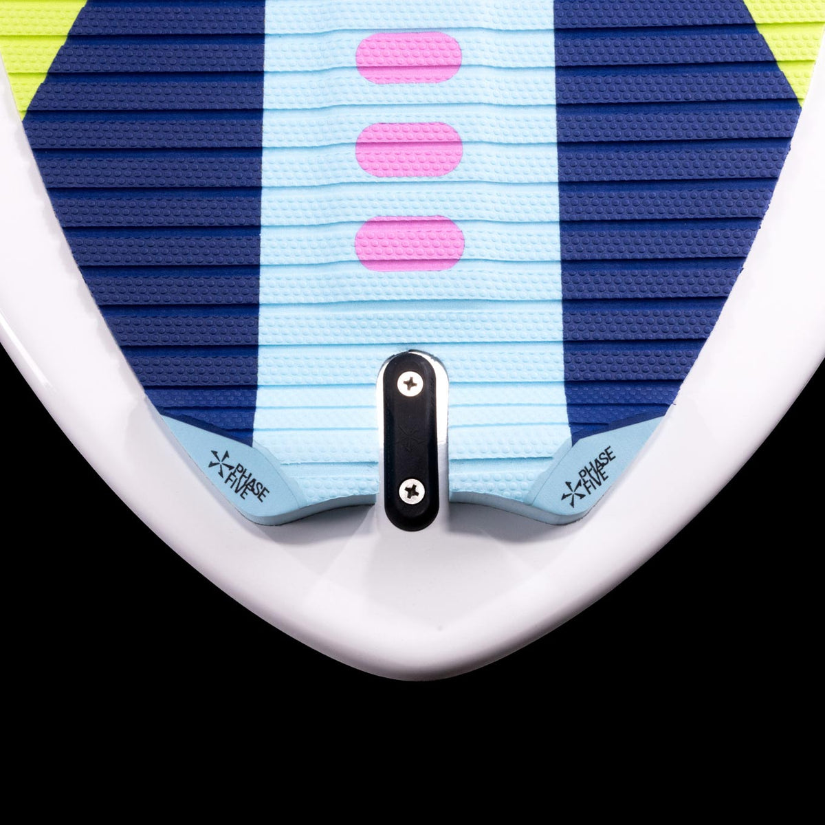 Phase 5 Scamp CL Wakesurf Board 2027 – full-deck traction and tail hardware in studio detail