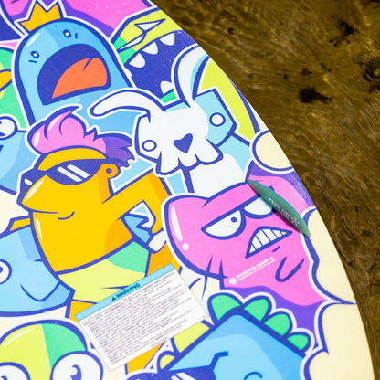 Phase 5 Scamp CL Wakesurf Board 2027 – colorful bottom graphics and fins outdoors