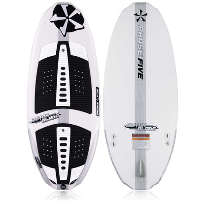 Phase 5 Switchblade Wakesurf Board 2027 – deck and bottom views on white
