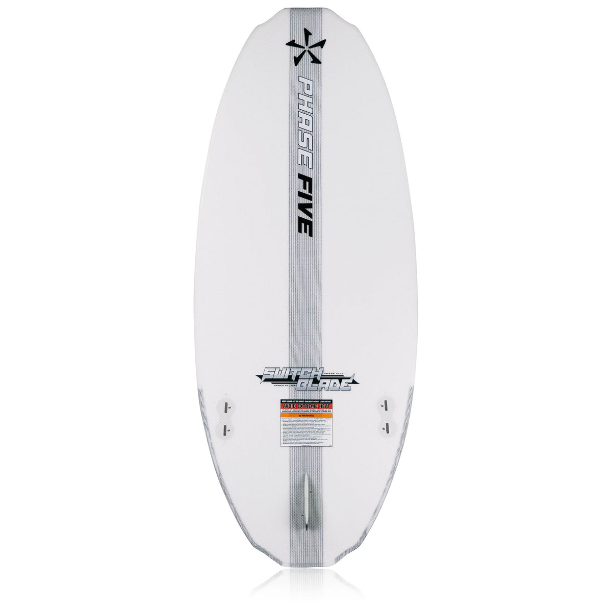 Phase 5 Switchblade Wakesurf Board 2027 – complete bottom view on white