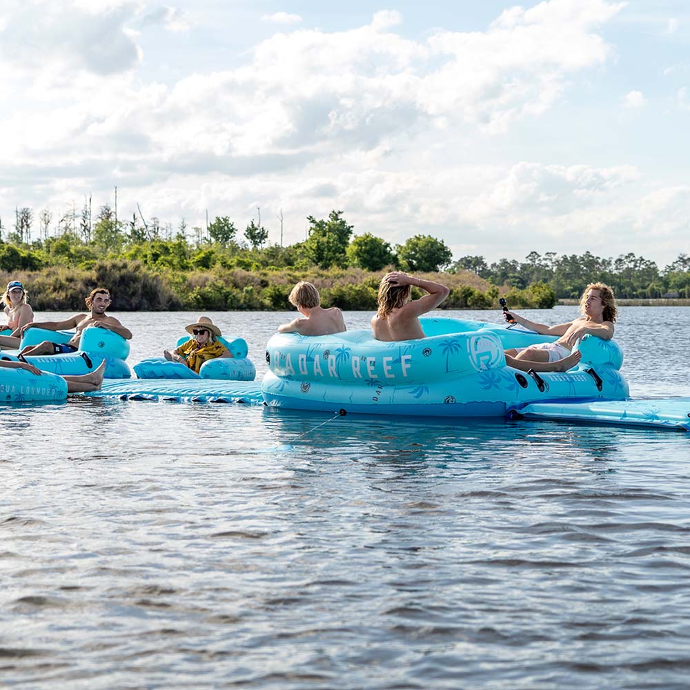 Radar Cloud Water Mat 5 ft. x 10 ft., lounging on the water