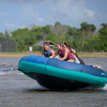 Radar Orbit 4 Person Tube in Teal / Blue, riders crossing the wake