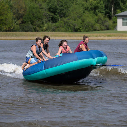 Radar Orbit 4 Person Tube in Teal / Blue, riders crossing the wake