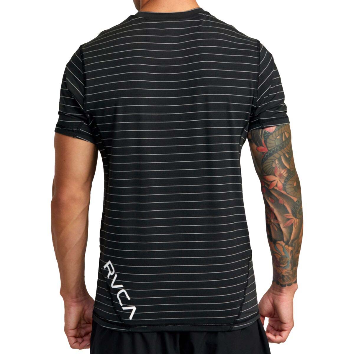 RVCA Sport Vent Stripe SS Tee in Black Stripe