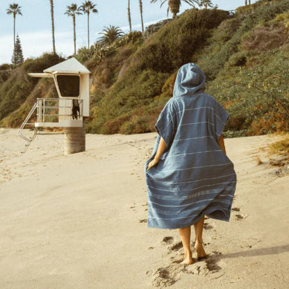 Sand Cloud Classic Stripe Hooded Poncho in Slate Blue - BoardCo