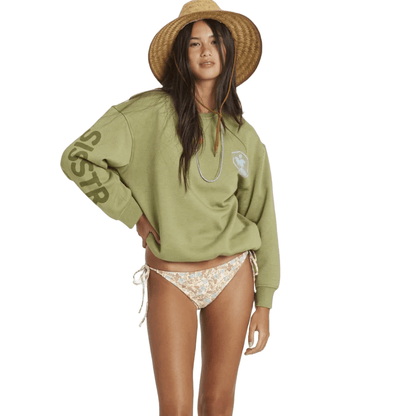 Sisstr Day Trip Long Sleeve Crew Fleece in Army - BoardCo