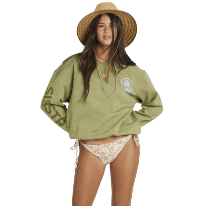 Sisstr Day Trip Long Sleeve Crew Fleece in Army - BoardCo