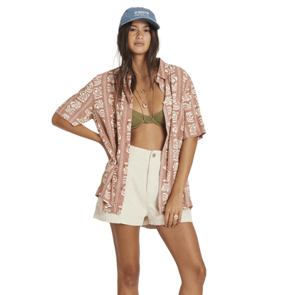 Sisstr Island Beauty Short Sleeve Woven Top in Henna - BoardCo