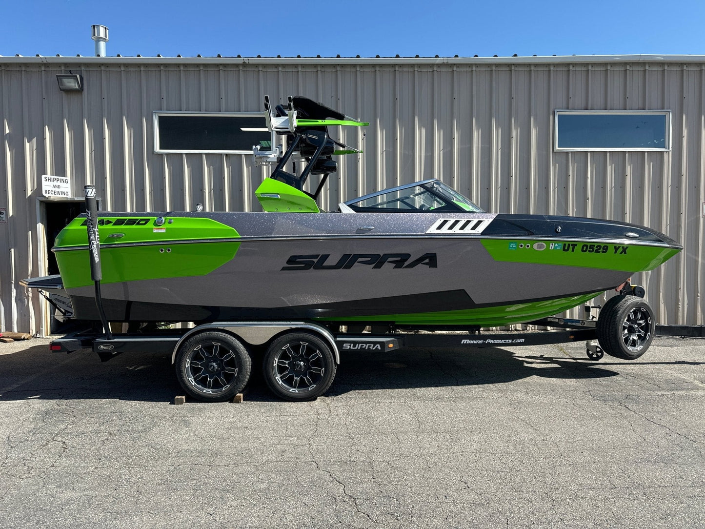 Supra SA With Roswell Pro Edge Tower and Factory bimini Double Up Storage Cover - BoardCo