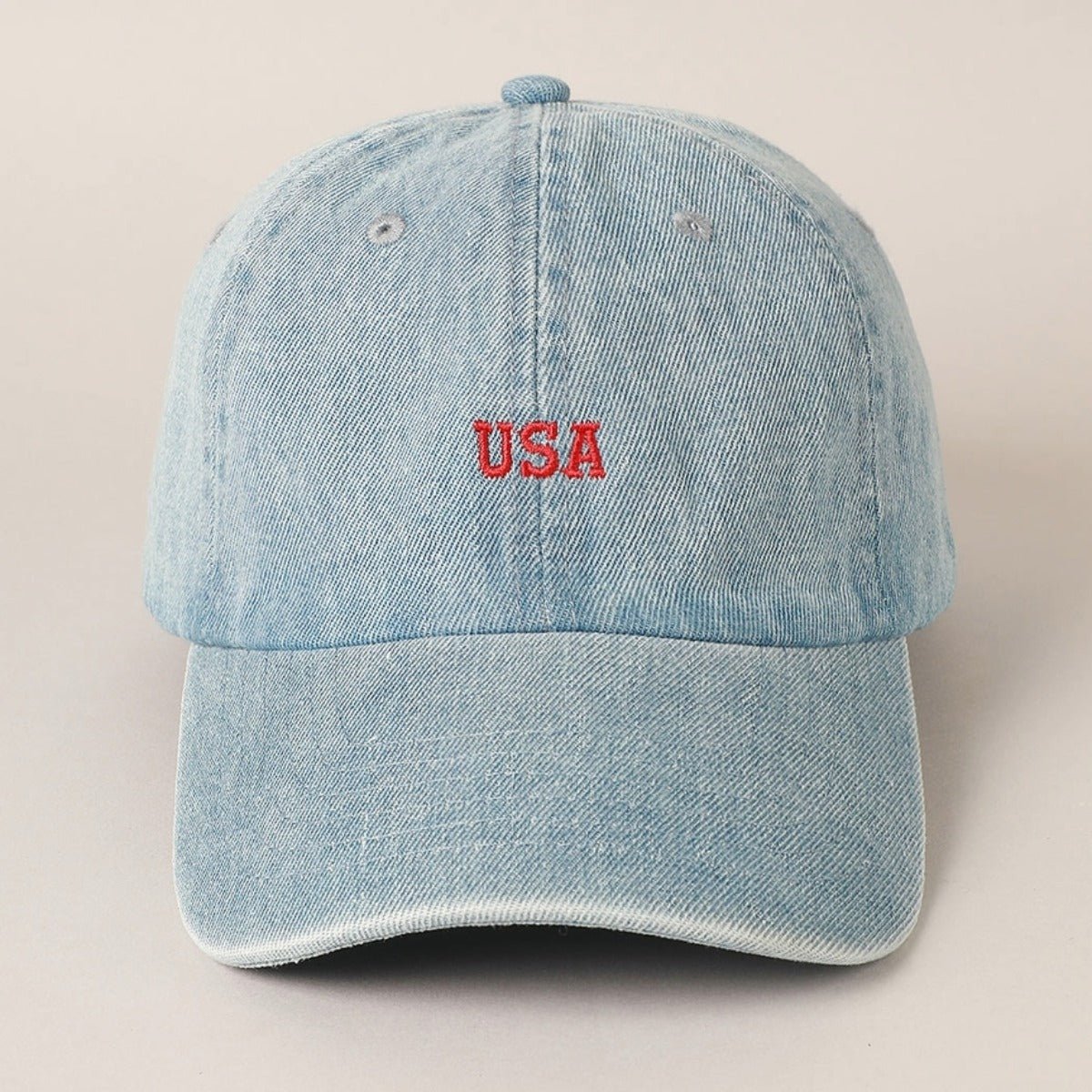USA Embroidered Denim Cotton USA Embroidered Baseball Cap in Light Blue - BoardCo