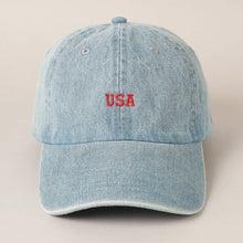 USA Embroidered Denim Cotton USA Embroidered Baseball Cap in Light Blue - BoardCo