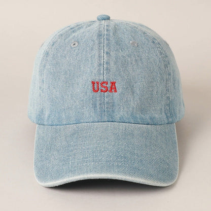 USA Embroidered Denim Cotton USA Embroidered Baseball Cap in Light Blue - BoardCo
