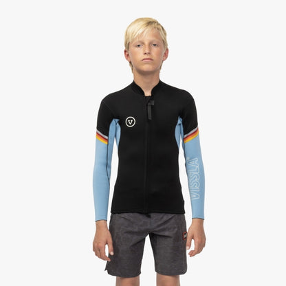 Vissla 7 Seas Boys Raditude 2mm Front Zip Wetsuit Jacket in Black with Blue - BoardCo