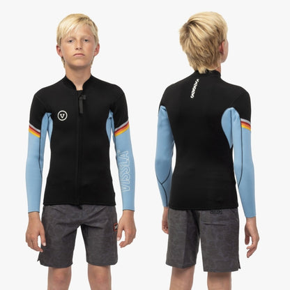 Vissla 7 Seas Boys Raditude 2mm Front Zip Wetsuit Jacket in Black with Blue - BoardCo