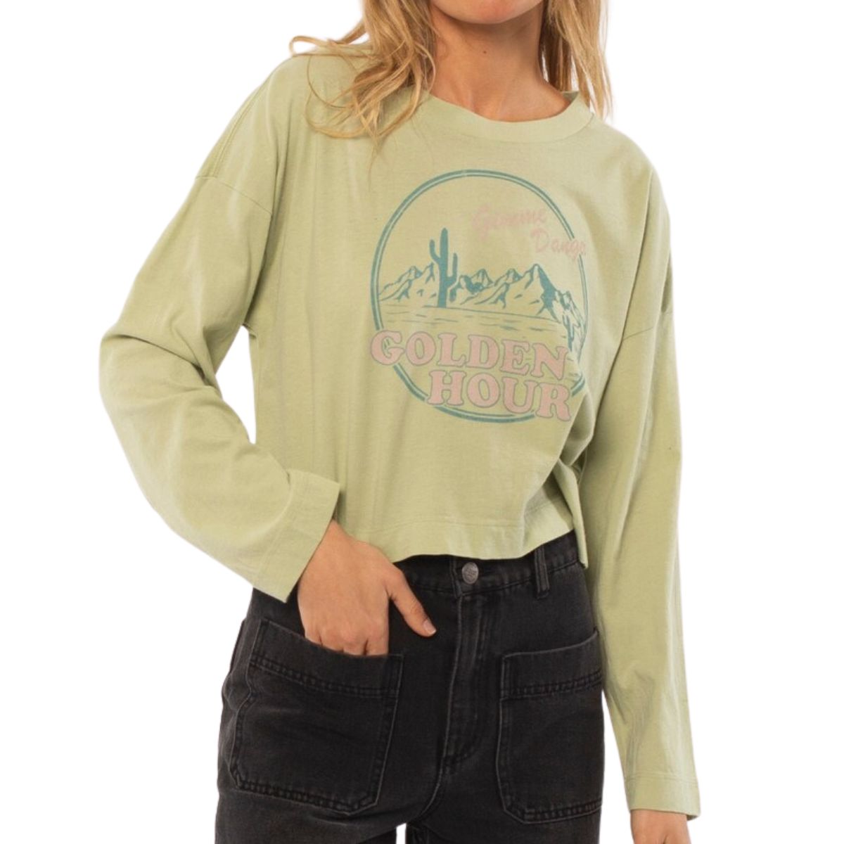 Amuse Society Golden Hour L/S Knit Tee in Aloe - BoardCo