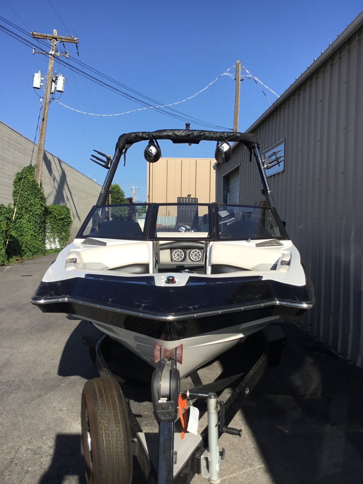Axis A20 with Grey Skull Tower and Factory Bimini Double Up Storage Cover - BoardCo