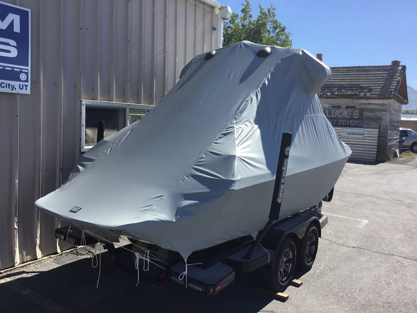 Axis A20 with Grey Skull Tower and Factory Bimini Double Up Storage Cover - BoardCo