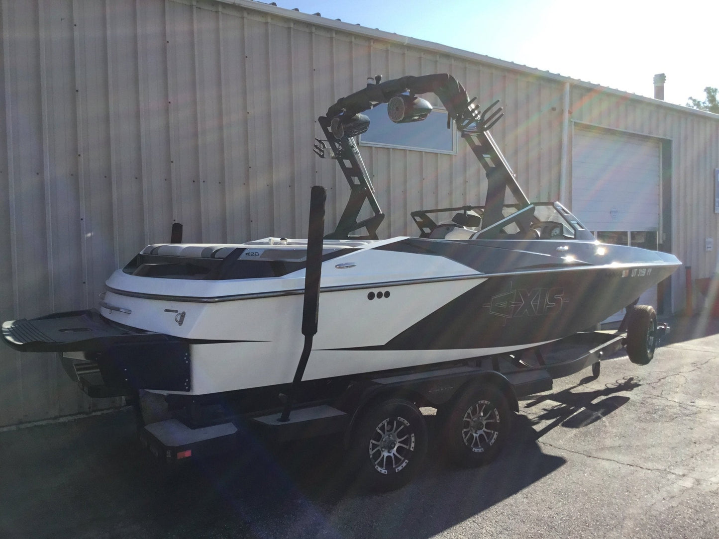 Axis A20 with Grey Skull Tower and Factory Bimini Double Up Storage Cover - BoardCo