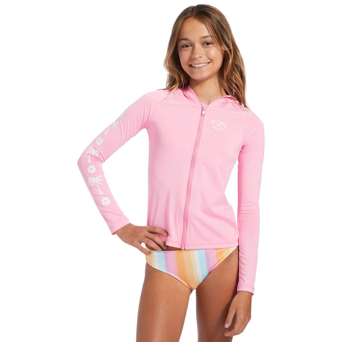 Billabong Girls Surf Daze UPF 50 Long Sleeve Zip-Up Rashguard Pink Daze - BoardCo