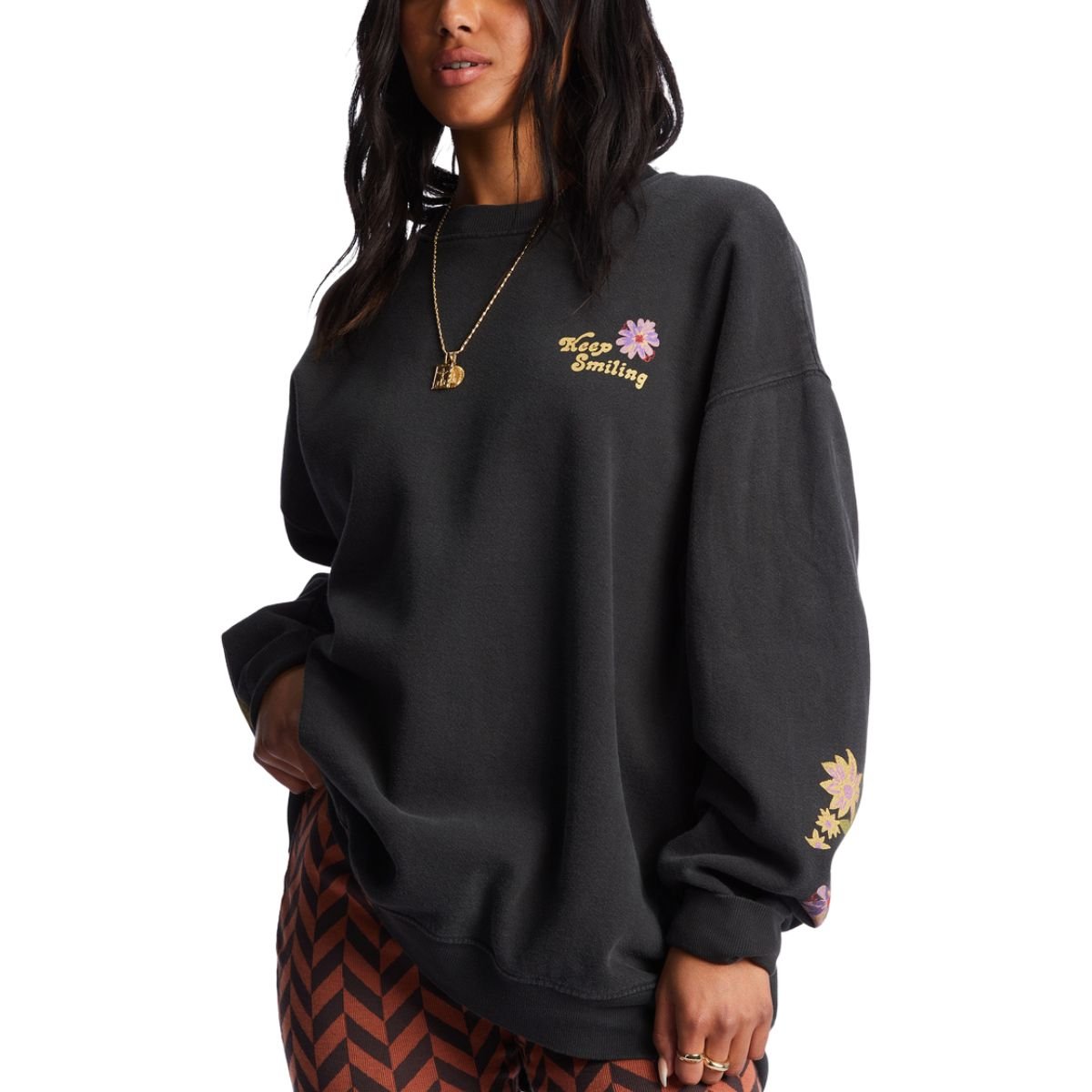 Billabong Ride In Oversized Sweatshirt in Black Sands - BoardCo