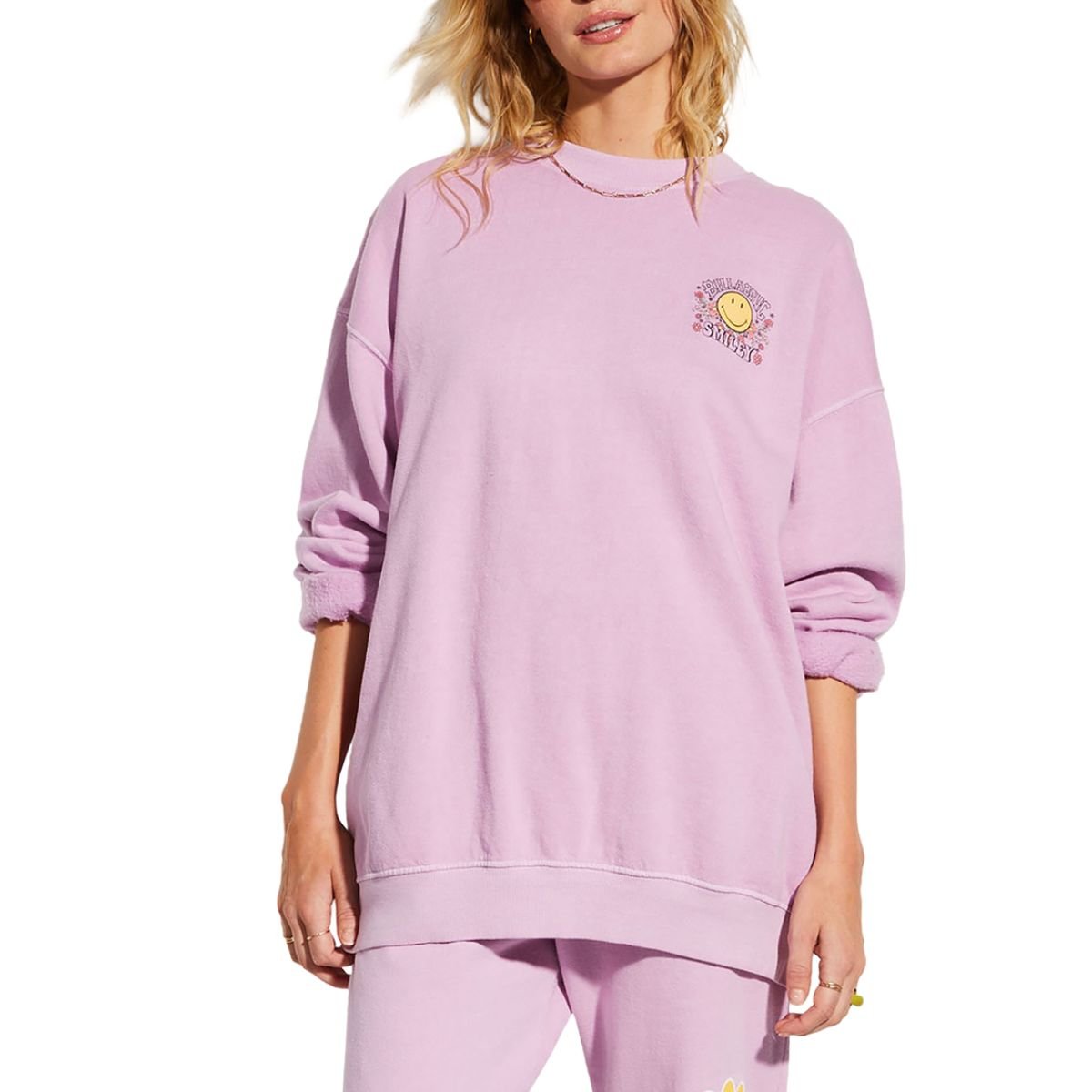 Billabong x Smiley Ridin Happy Sweatshirt in Lady Lavender - BoardCo