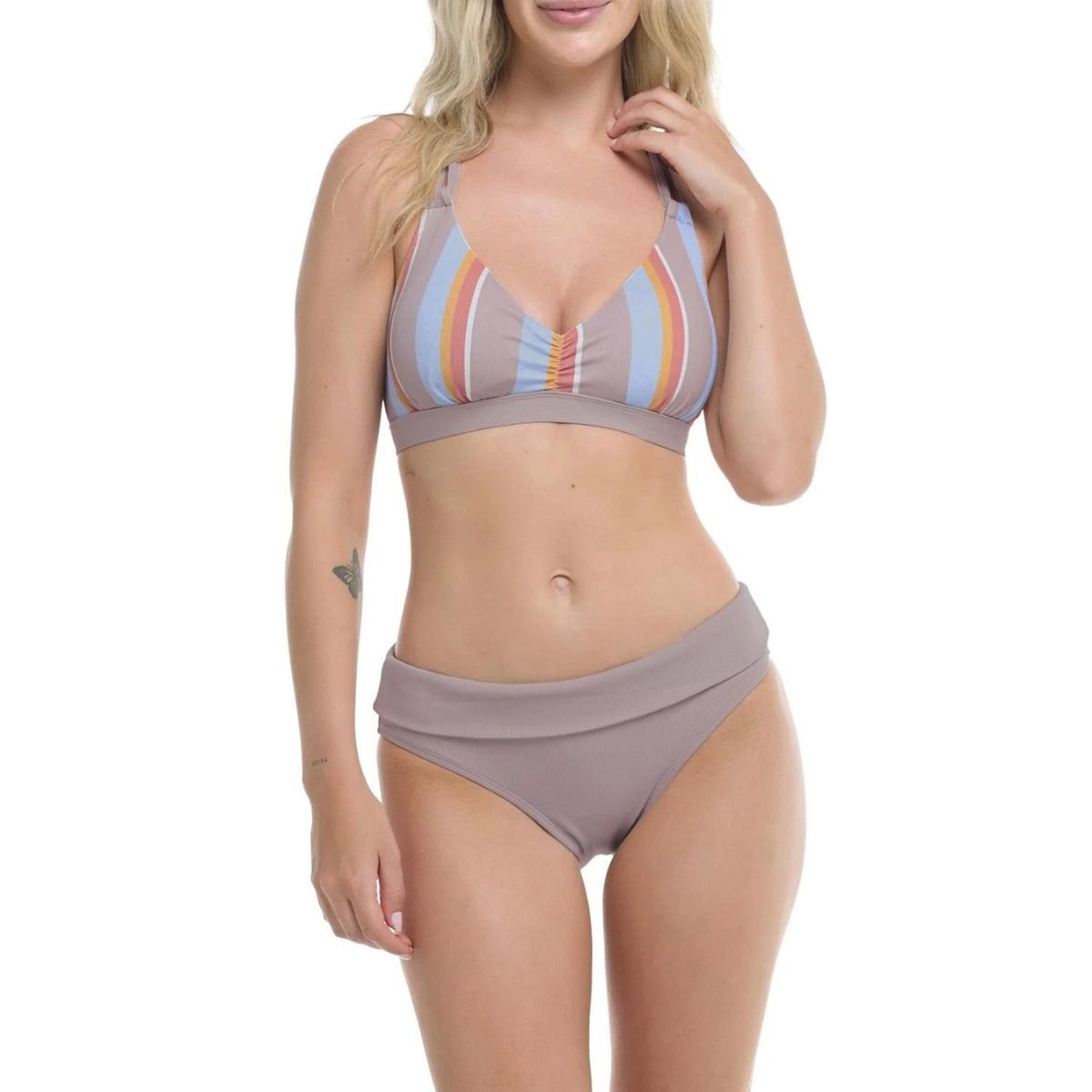 Body Glove St. Barts Mid Waist Foldover Bikini Bottom in Taupe - BoardCo