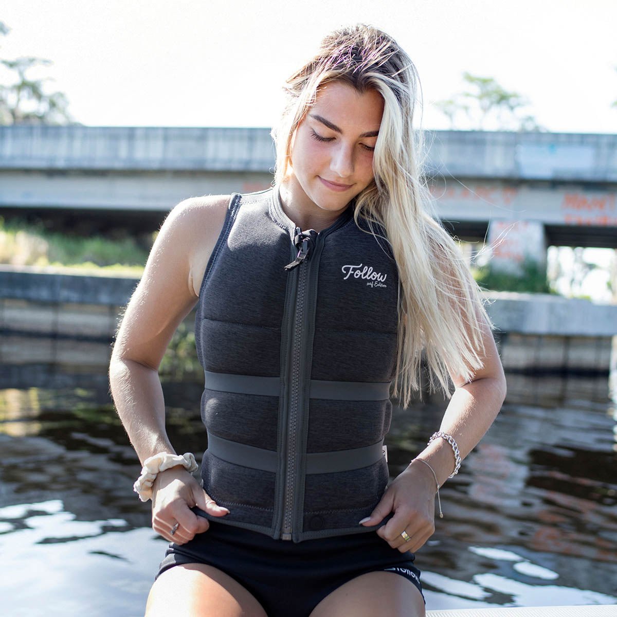 Follow Surf Edition Ladies Comp Wake Vest in Charcoal - BoardCo
