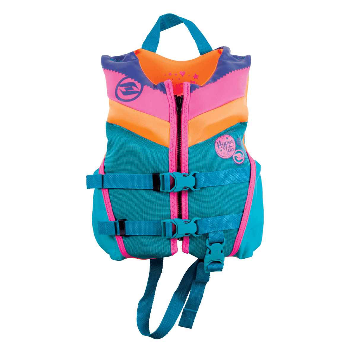 Hyperlite Girls Indy CGA Life Jacket in Aqua / Pink / Orange - BoardCo
