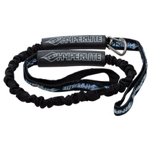 Hyperlite Webbing Bungee Dock Tie, black webbing, two Hyperlite floats and metal clips beside looped ends