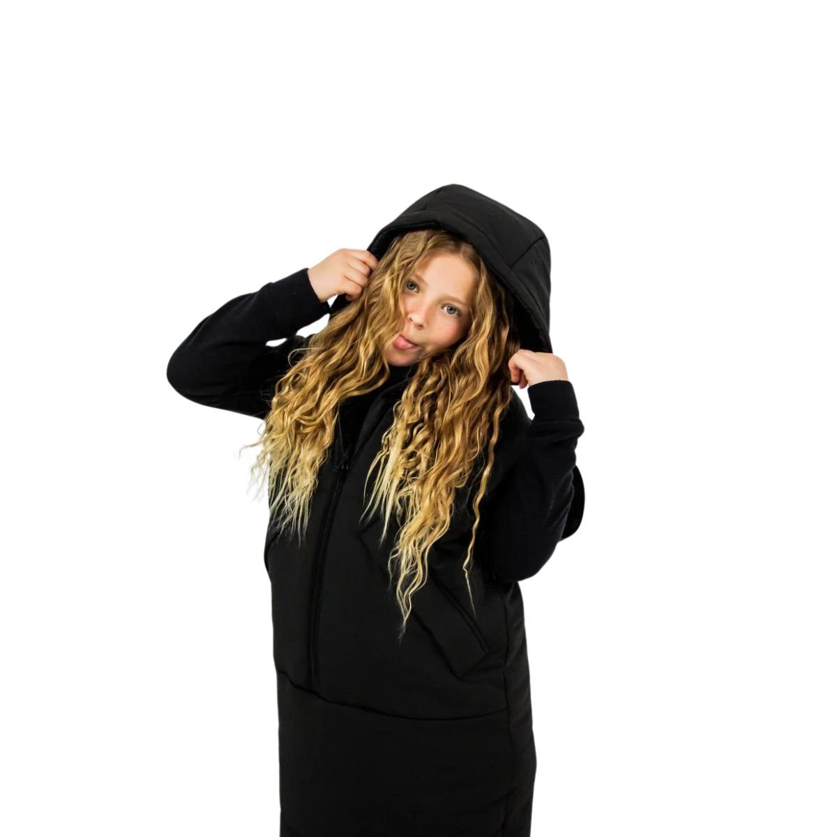 Iglu Kids Fur-Lined Hooded Poncho in Blackout - BoardCo