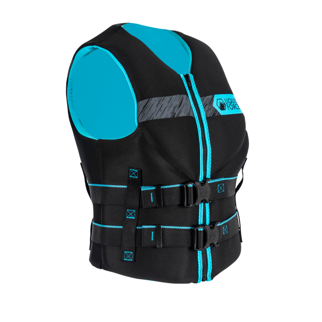 Liquid Force Classic Hinge Women's CGA Life Jacket in Black/Aqua - BoardCo