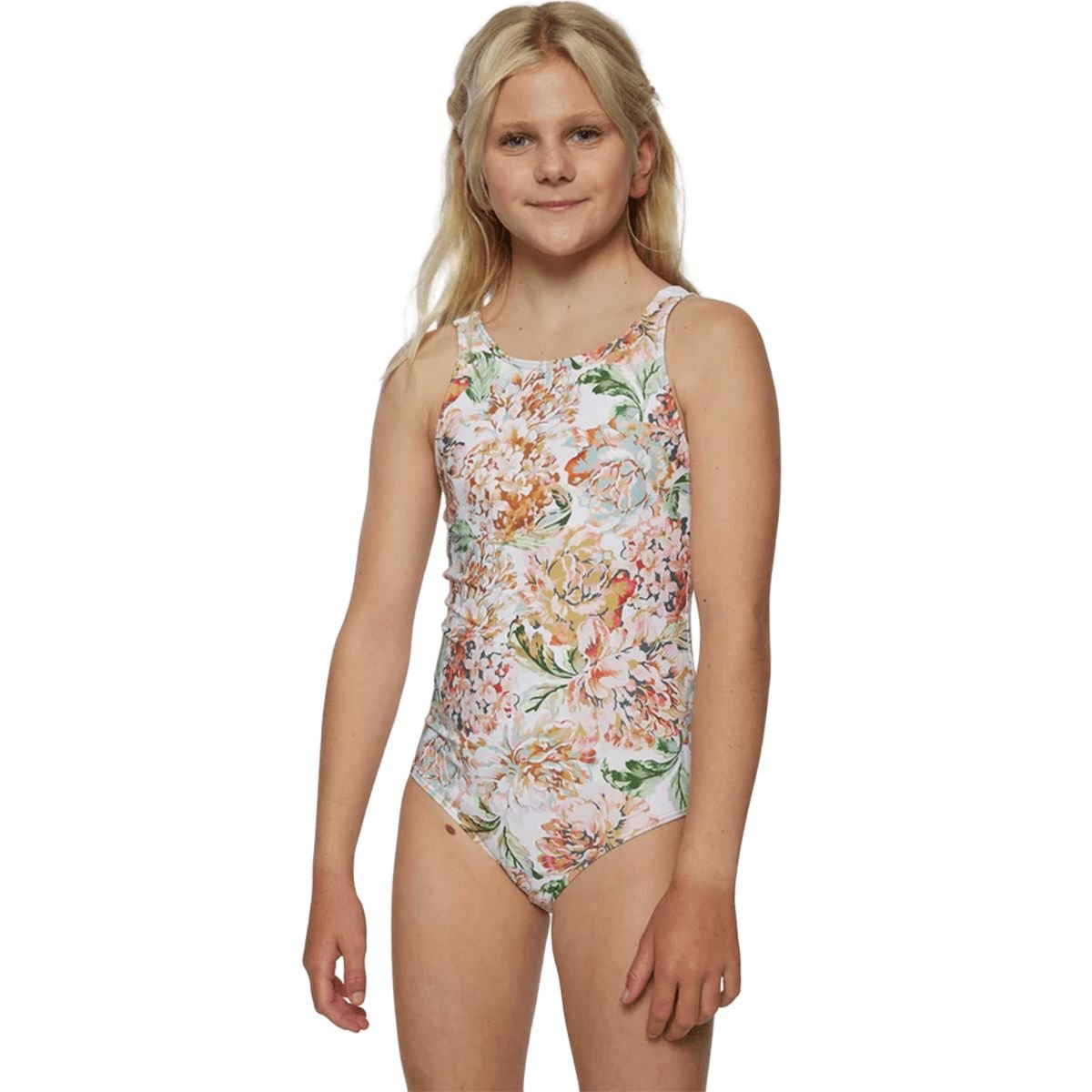 O'Neill Girls Arden Floral Tie Straps One Piece in Vanilla - BoardCo