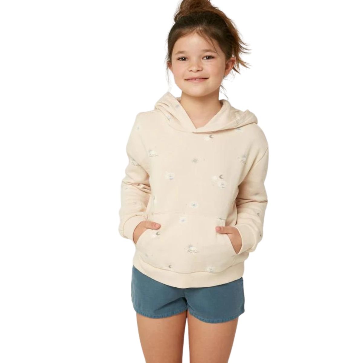 O'Neill Girls Scobie Printed Hooded Pullover in Vanilla Cream - BoardCo