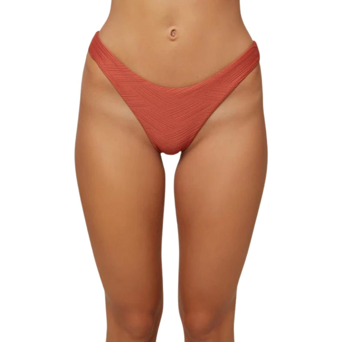 O'Neill Salt Water Solid Textured Hi-Leg Bikini Bottom in Dark Etruscan Red - BoardCo