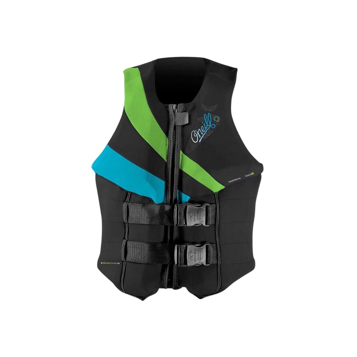 O'Neill Women's Siren USCG Life Vest in Black/Dayglo/Turquiose 2021 - BoardCo