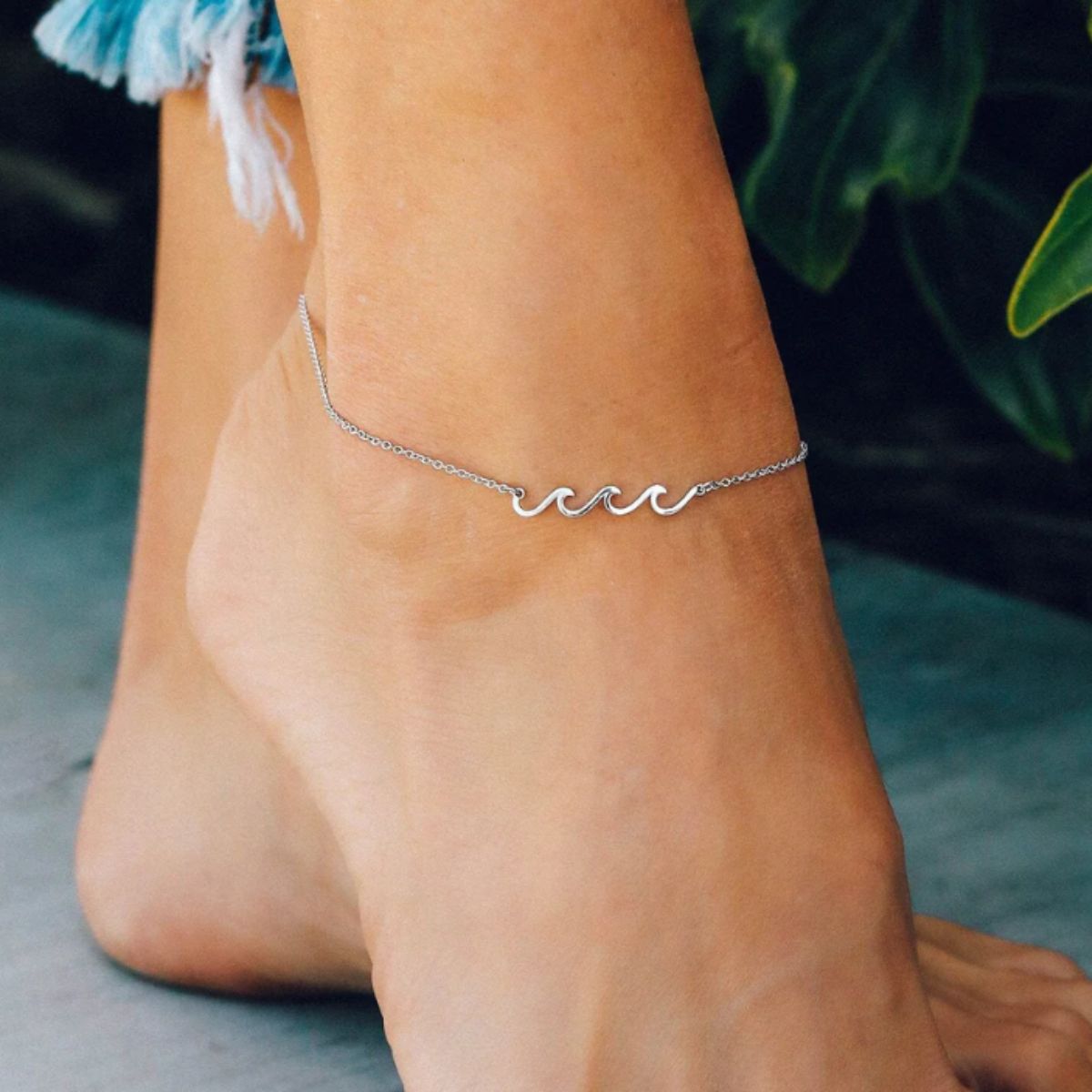 Pura Vida Delicate Wave Anklet in Silver - BoardCo