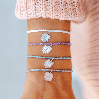 Pura Vida Mother of Pearl Monstera Silver Bracelet in Light Purple - BoardCo