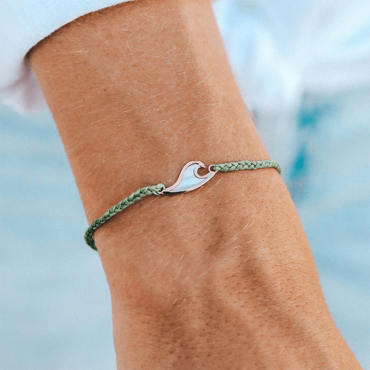 Pura Vida Mother of Pearl Wave Rose Gold Bracelet in Sage Green - BoardCo