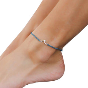 Pura Vida Shoreline Silver Anklet in Denim Blue - BoardCo