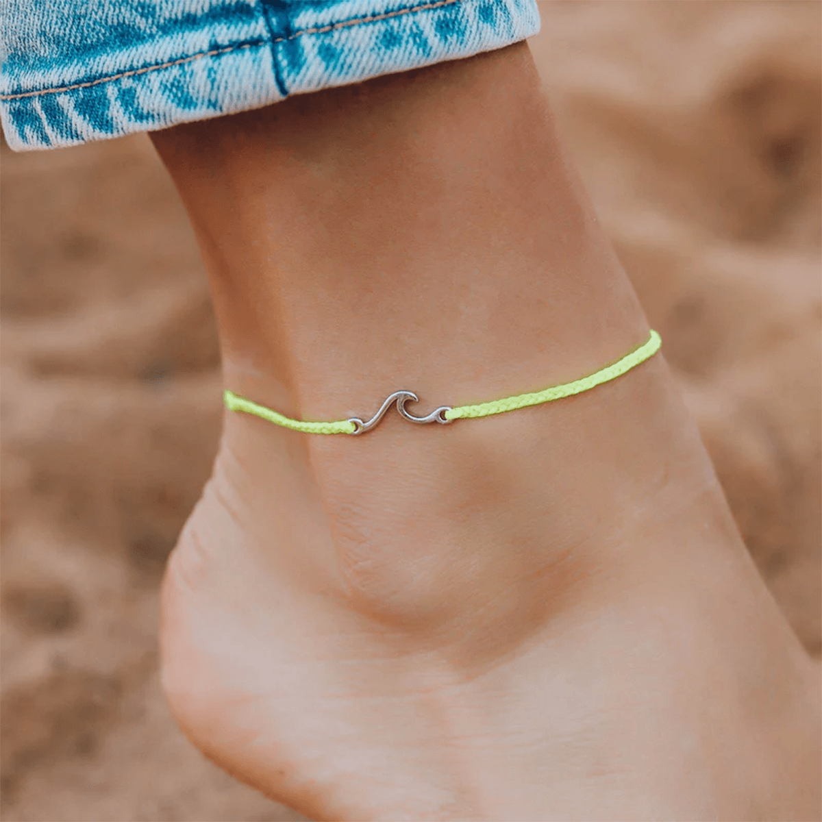 Pura Vida Shoreline Silver Anklet in Neon Yellow - BoardCo