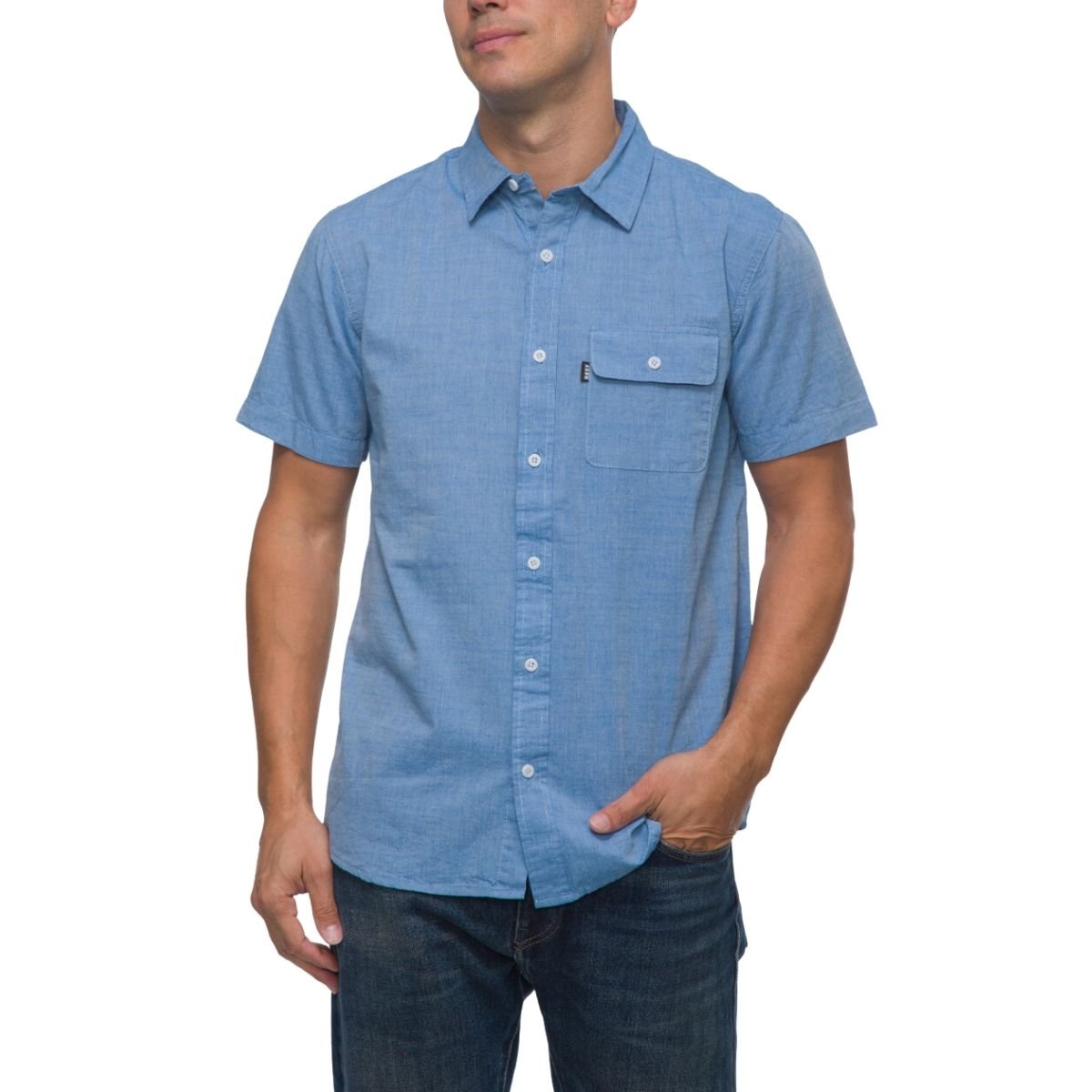Reef Winfred Short Sleeve Poplin Shirt in Olympian Blue - BoardCo