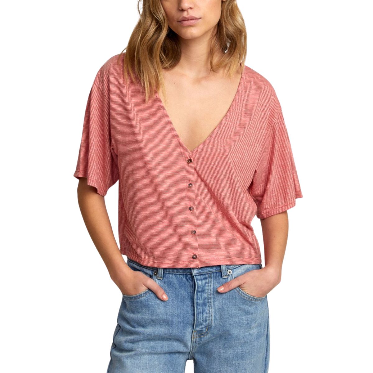 RVCA Chalked Top Women's Top in Pompei Red - BoardCo